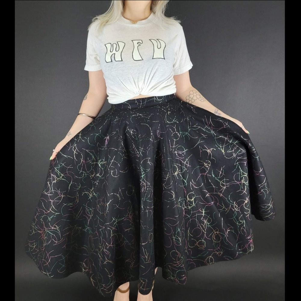 50s Black Confetti Felted Wool Circle Skirt